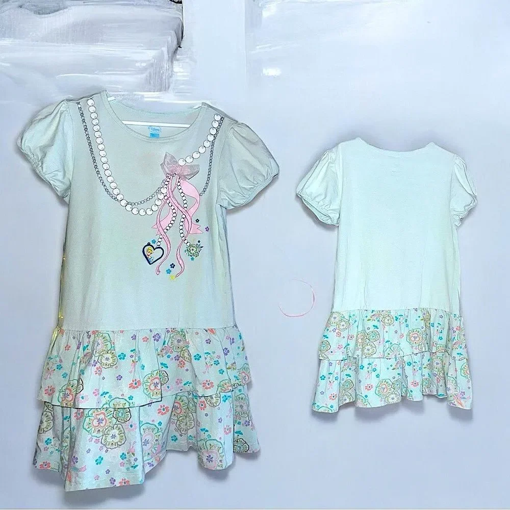 Disney l Ruffled Dress l Pink Ribbon /Tinker bell Design  l L 10 l VGUC